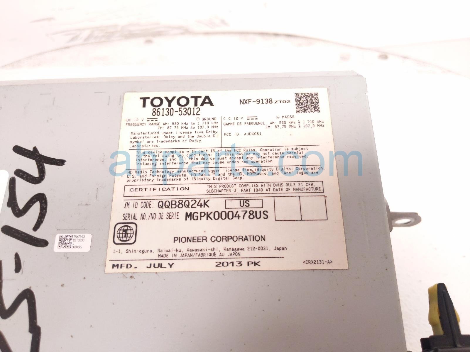 Sold 2014 Lexus Is 250 Audio / Radio Receiver Unit 86130-53012
