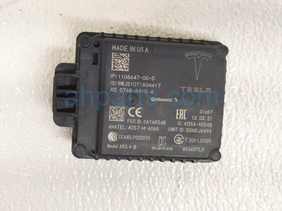 2021 Tesla Model Y Front Collision Warning Radar 1108647 00 D Replacement 2021 Tesla Model Y Front Collision Warning Radar 1108647 00 D Replacement thumbnail