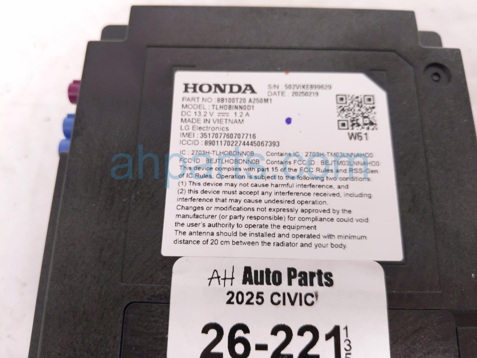 Honda TELEMATICS TRANSCEIVER CONTROL UNIT Honda TELEMATICS TRANSCEIVER CONTROL UNIT